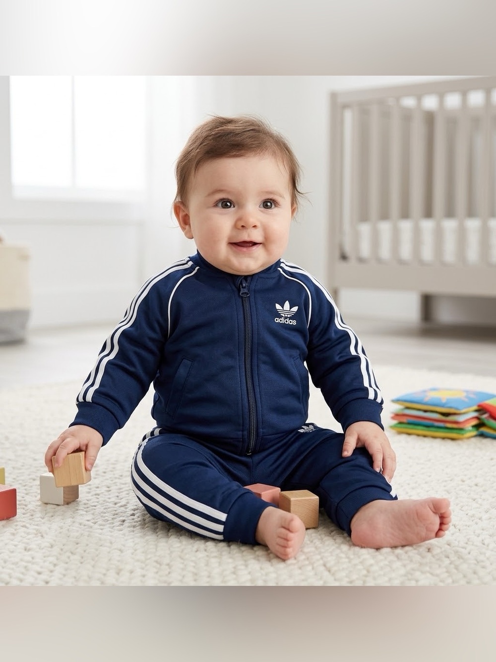 Adidas dark blue white stripes 2 piece sportswear, excellent condition, 9 mon